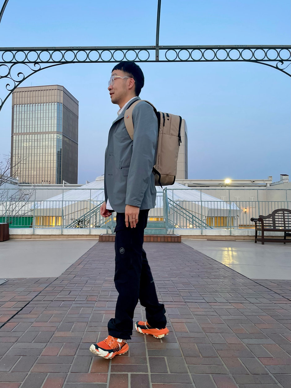 Active SO Set-Up Jacketを着て。 E!KAWA